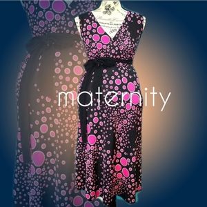 Maternity CocoNut Black with Pink Polka-Dot Dress
